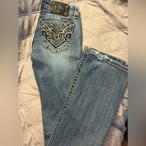 Miss Me Light Blue Boot Cut Jeans with Silver Embellishments